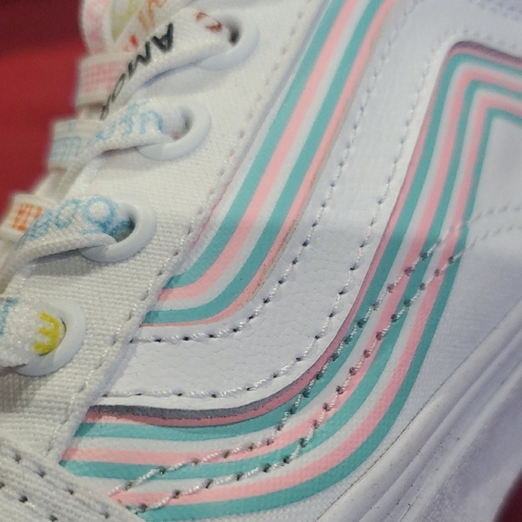 Vans White Pride Sneakers with Rainbow Stripes And Pastel Rainbow Stripes - Picture 8 of 14